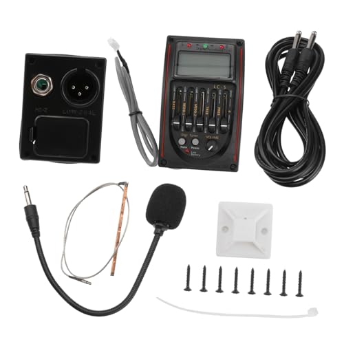 BESPORTBLE Band Acoustic Guitar Preamp Eq with LCD Tuner Mic Piezo Pickup System for Enhanced Sonic Clarity Features Volume Tone Control Knobs Easy Installation Accessories Included