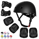 WayEee Kids Bike Helmet Set Skateboard Knee Pads, Helmet Pad Set Protective Gear Set Adjustable for Girls Kids 3-14 Helmet Elbow Pads Wrist Guards for Sport Cycling Bike Roller Skating Scooter, Black