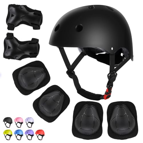 WayEee Kids Bike Helmet Set Skateboard Knee Pads Helmet Pad Set Protective Gear Set Adjustable for Girls Kids 3-14 Helmet Elbow Pads Wrist Guards for Sport Cycling Bike Roller Skating Scooter Black