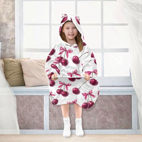 Couverture à capuche surdimensionnée fille rose coquelicots cerises