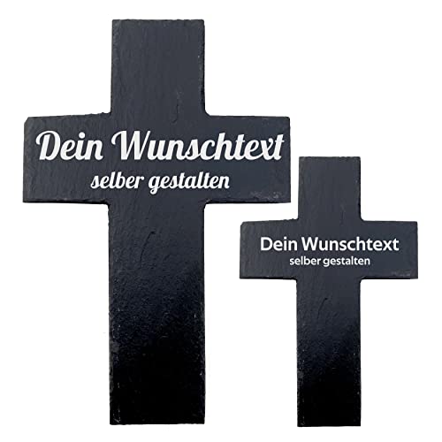 Slate Cross with Desired Text Various Sizes Personally Adapted and Individually Ideal for Grave Ornaments, Christenings, Weddings, Memorial Plaque, Grave Plate or Church Decoration (30 cm x 20 cm)