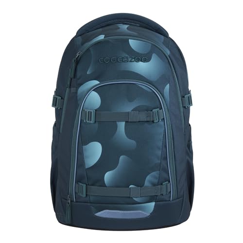 Coocazoo Mate Sac à dos d'écolier ergonomique et réglable en hauteur et en taille avec sangle de poitrine et ceinture abdominale, Aqua Flow - Bleu, Aqua Flow