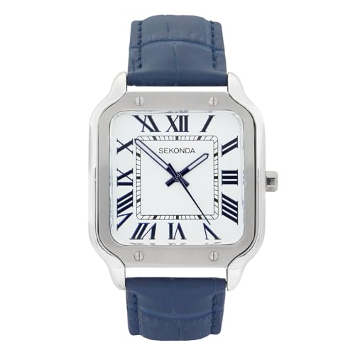 Sekonda Rene Men's 39mm Quartz Watch in Silver with Analogue Display and Blue Leather Strap