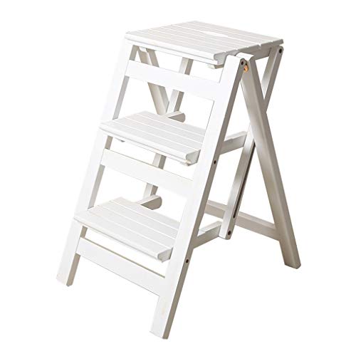 Taburete escalera de madera plegable blanco con 3 peldaños móviles para cocina 2