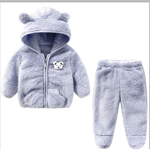 Image of Baby Teddy Bear Ear Soft Flannel Long Sleeve Hoodie & Leggings Unisex All Season Clothing Set For Baby Boys And Baby Girls