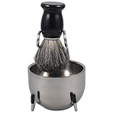 COLLBATH 木柄アナグマ毛シェービングブラシ 泡立てボウル付き 男性用手動髭剃りアクセサリー 安定スタンド付き 快適シェービングと顔マッ
