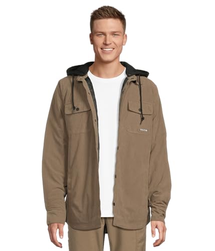 Image of Volcom Men's Kenson Insulated Flannel Shirt Jacket - Removable Fleece Hood, Taffeta Lined
