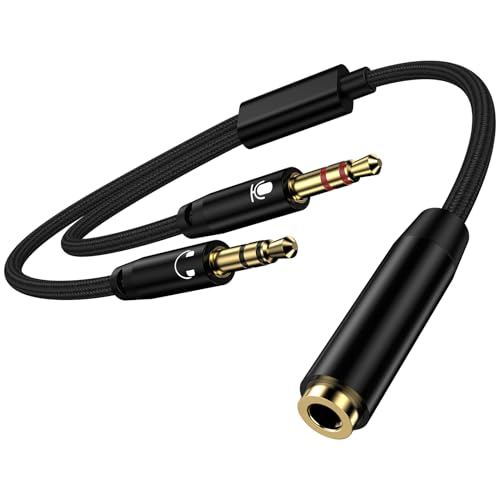 2-in-1 Y Aux Splitter Audio Cable Cord, Headphone Audio Mic Splitter for Computer, 3.5mm Female to 2 Dual 3.5mm Male Earphones Port Compatible for Headset Microphone Gaming Computer Speaker Laptop