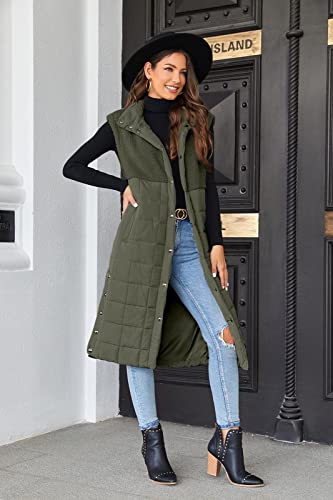 UMEKO Women's Long Puffer Vest Fleece Jacket Winter Button Down Sleeveless Coats2