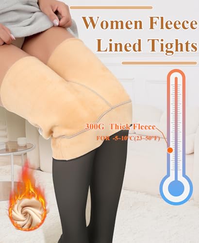 Image of DOCUMO Fleece Lined Tights for Women Thermal Pantyhose Winter Warm Fake Translucent Tights High Waisted Thick Leggings