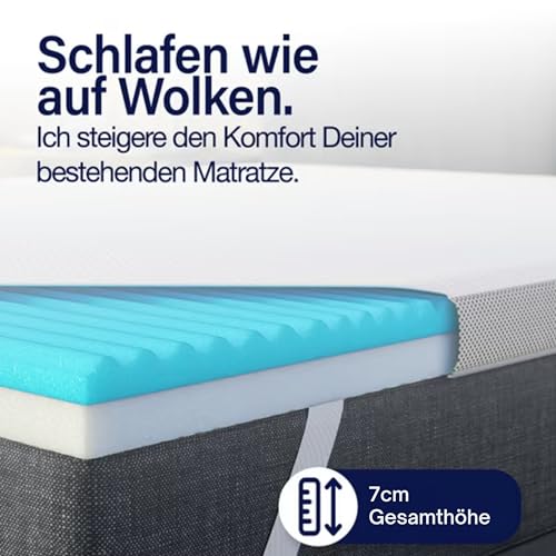 KNERST® Topper 180x200cm - 7-Zonen-Komfort - Matratzen Topper - Atmungsaktiv & Waschbar - Weiß - 2-stufige Anpassbarkeit (hart und weich) - 7 cm hoch - 1 Stück