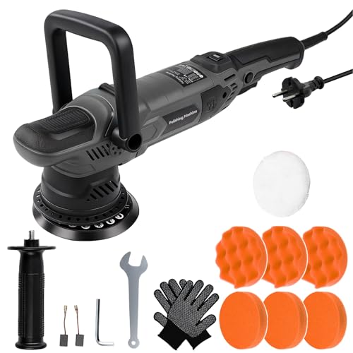 Uadme Pulidora Orbital para Coche 1600W, 4 m Cable, 6 Velocidades, 6 Almohadillas, Mango D Desmontable