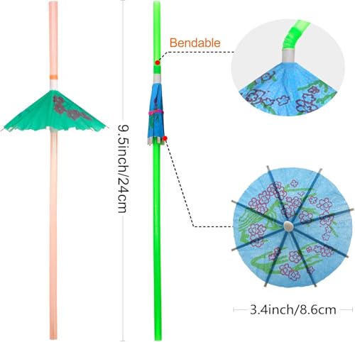 Image of Decorative Drinking Straws with Tropical Fruit and Umbrella Picks, Bendable Cocktail Straws for Party (Multicolor, Pack of 25pcs)