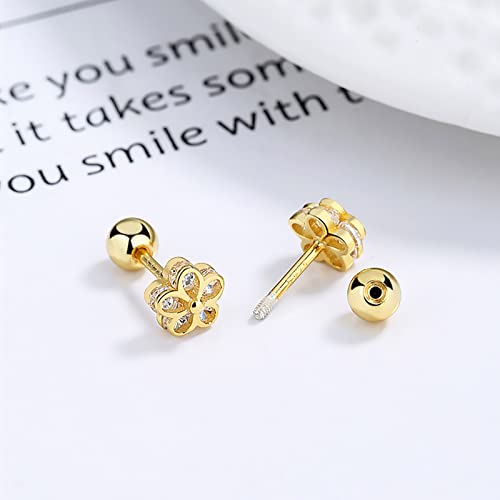Gold Stud Earrings 18K Real Gold Plated Cubic Zirconia Screw Back Cute Flower Stud Earrings For Women And Girl #TOP4