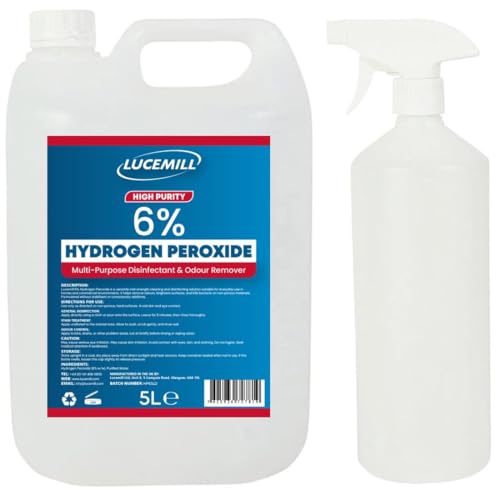 Lucemill Hydrogen Peroxide 6% Food Grade I 5 Litre I Liquid Hydrogen Peroxide Food Grade I Unstabilised I Eco Friendly I Additive Free I Comes with Empty Spray Bottle