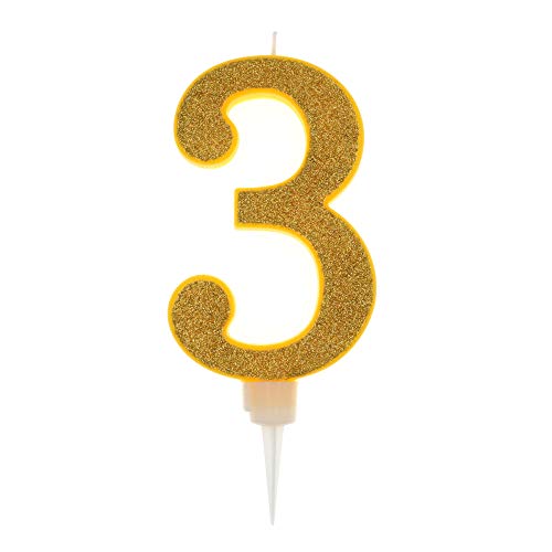 Partilandia Bougie d'anniversaire géante à paillettes dorées 17,5 cm, convient pour les fêtes d'anniversaire, les anniversaires de mariage, les fêtes de...