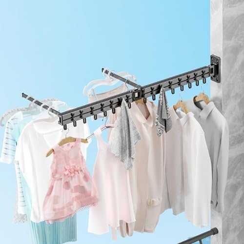 Clothes Drying Rack Wall Mount, Foldable Laundry Drying Rack with 180° Swivel Hidden Towel Bar, Bi-Fold Wall Mounted Drying Racks for Laundry, Bathroom, Utility Room, Be