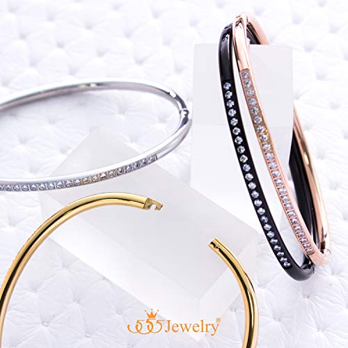 555Jewelry MNC-BG254 Stainless Steel & Cubic Zirconia Hinged Oval Cuff Bangle Bracelet thumb #4