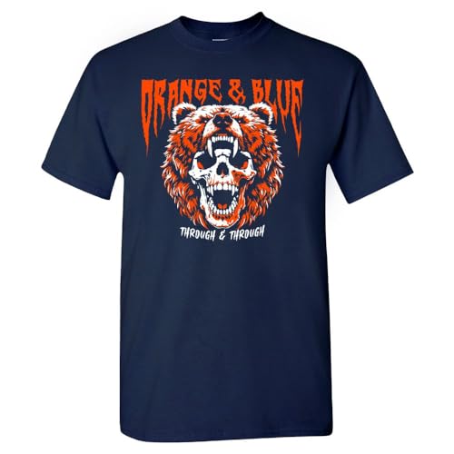 Xtreme Apparrel Orange & Blue Through & Through Men's Skull T-Shirt for Chicago Fans (Navy Shirt, S)