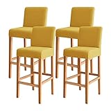 FORCHEER Bar Stool Chair Cover with Backs Set of 4 Jacquard Dining Chair Slipcovers Cafe Barstool Slipcover Square Removable Furniture Chair Seat Cover Elastic Bottom (4PC,Lemon Yellow)