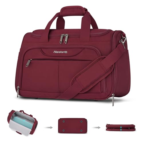 Hanke Underseat Carry On luggage Bags for Travel, Foldable Travel Bags for Women, Soft Lightweight Personal Item Travel Bag Small Carry On Bags for Airplanes, Travel Tote Bags for Women Men.（Burgundy）
