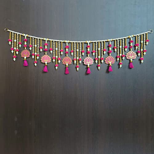 Handmade Door Hanging Pink Lotus Style Door Bandarwal Toran (TL-07) - Diwali Ganesh Pooja New Year Inauguration Wedding Festival Home Decor (40 Inch X 8 Inch)