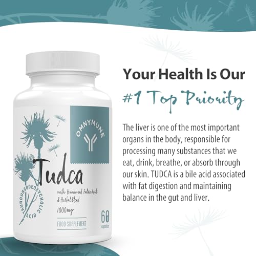 TUDCA Liver Support Supplement, Tauroursodeoxycholic Acid Complex 1000mg Per Serving, Bile Salts for Detox & Repair, Kidney & Gallbladder Support, 60 Capsules