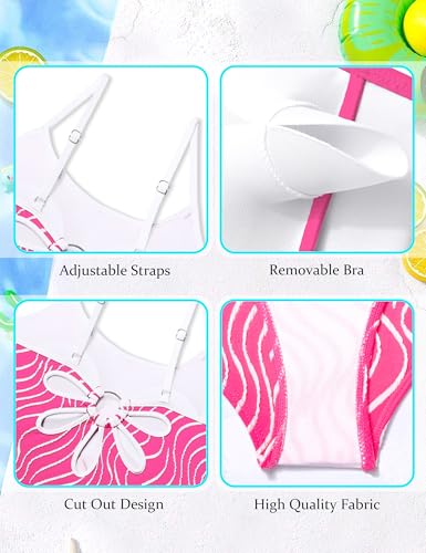 Image of Girls Tankini Swimsuit 2 Piece Bathing Suit Twist Cross Back Cutout Swim Tank Top Floral Print Swimwear for 7-18Y