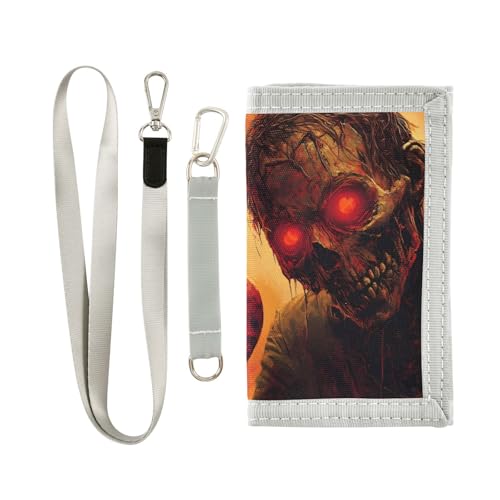 FOLIOSA Kids Wallet for Boys Girls Zombie Valentines Print Youth Wallet with Zipper Pocket Card Holders, Novelty Wallet 4.9×2.9 in