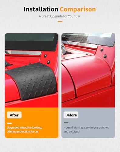 Image of Hoolcar Cowl Body Armor Outer Corner Guards Hood Guard Cover Compatible with Jeep Wrangler JK JKU 2007-2017, Black