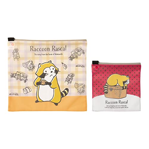 ダイヤ (Daiya) トラベルポーチ 洗濯ネット あらいぐまラスカル ランドリーポーチセット 2枚組 大:横34㎝×縦31㎝ 小:横21㎝×縦21㎝ まるごと洗える 着替え袋 旅行 クラシックデザイン ラスカル 057969 ファスナー:グレー、ブラック