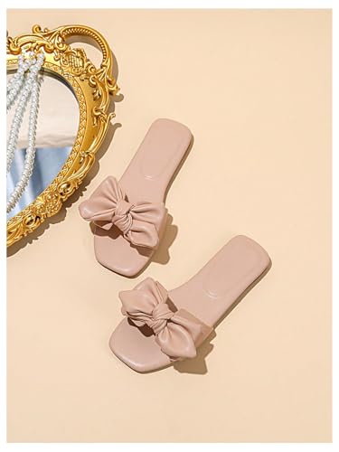 Image of GORGLITTER Girl's Bow Slip on Sandals Square Open Toe Flat Sandals for Outdoors
