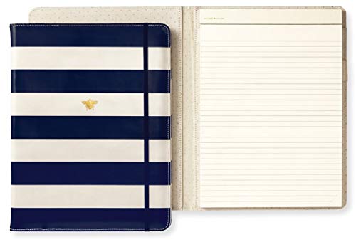 Kate Spade New York Women's Professional Folio with Lined Notepad, Interior Pocket, and Pen Loop, Navy Stripe