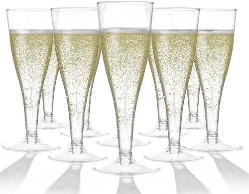 Prestee 100 Pack Clear Plastic Champagne Flutes - 4.5 oz Durable ...