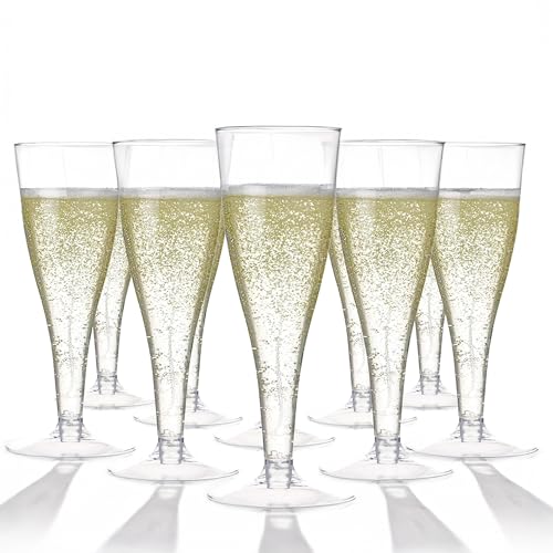Prestee 100 Pack Clear Plastic Champagne Flutes - 4.5 oz Durable Disposable Champagne Glasses for Parties, Weddings, Toasting and Large Celebrations - Elegant Wine Glasses Stemware for Easy Cleanup by Prestee - Used condition - US$11.33