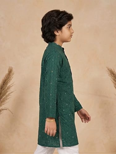 Image of KiddoPanti Boys 100% Cotton Ethnic Motif Printed Short Length Kurta