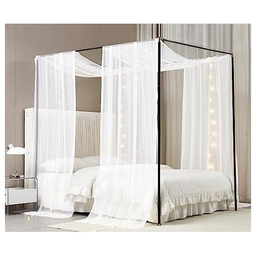 Akiky Canopy Bed Curtains with Light Princess Bed Canopy Scarf for Full/Queen Metal Bed Frame,Wood Frame Bed-2 Panel Sheer Curtain(Full/Queen,White)