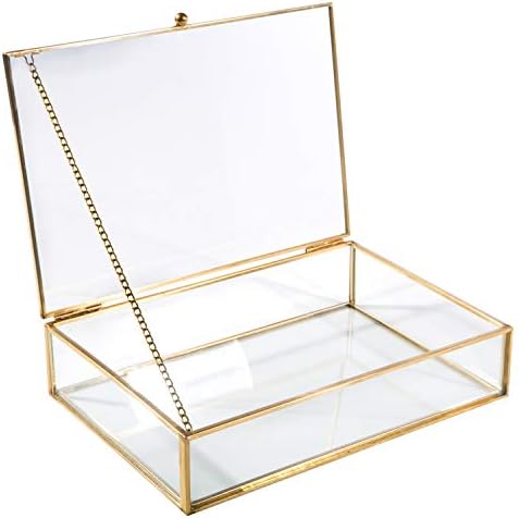 Home Details Vintage Mirrored Bottom Glass Keepsake Box Jewelry Organizer, Decorative Accent, Vanity, Wedding Bridal Party Gift, Candy Table Décor Jars & Boxes, Gold