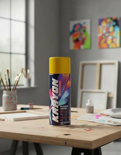 Image of BANNA Krayon Yellow Acrylic Spray Paint 400 ml | Quick Dry Rust-Resistant Multi Surface Aerosol Spray Paint for Metal, Wood, Plastic, Glass, Furniture & DIY Projects