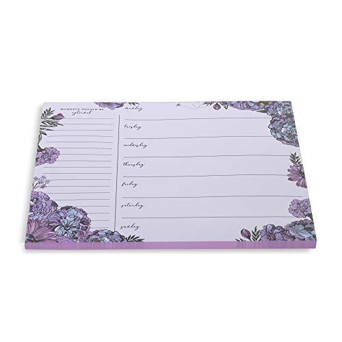 Vera Bradley Undated Weekly Planner Notepad, Purple Floral To-Do List Pad for Desktop Meals Schedules, Lavender Meadow
