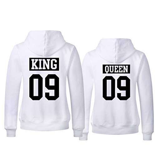 Sudaderas Pareja King y Queen Corona con Capucha Manga Larga Jersey Camisa...
