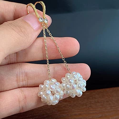 Alevel Brincos com pingente de corrente de suéter de colar longo cultivado em água doce branco pérol