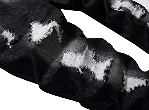 Image of Men's Ripped Slim Fit Jeans Straight Leg Denim Pants