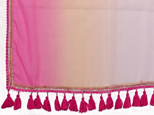 Image of RAJESHWAR FASHION WITH RF Women's Fancy Desian Ombre Georgette Saree For Women With Latkan Tassels Lace Border & Unstitched Blouse