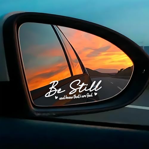 Set 2 Pcs Be Still and Know That I am God Rearview Mirror Decal Funny Christian Bible Verse Sticker Water Bottle Window Vinyl Waterproof 3,5x1,2 inch Car Decals for Friend Coworker Dad Mom