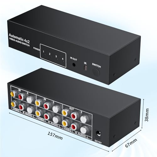 BolAAzuL RCA Switch Splitter 4 in 2 Out - Composite Video L/R Audio Selector Box 4X2, 4-Way RCA Switcher - 4 Port AV Splitter Selector Switch - for Wii PS2 Xbox DVD STB HDTV - Thumbnail 7