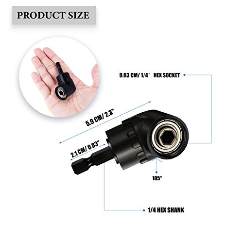Drill Bit Extension, Universal 1/4” Hex Shank 3 PCS Quick Release Magnetic Drill Bit Holder Extension Set+105°Right Angle Screwdriver Drill Attachment Bit Extension Socket Adapter for Tight Space