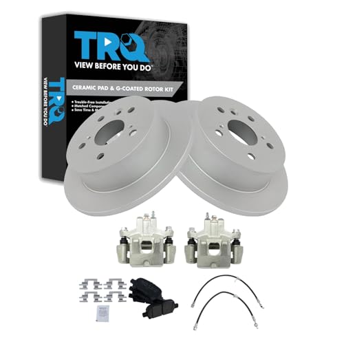 Image of TRQ Rear Brake Pad and Rotor Set Ceramic G Coated Rotors Calipers Compatible with 2006-2007 Toyota Avalon 2006-2008 Solara