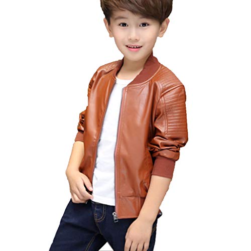 MissChild Abrigo de PU Cuero - Chaqueta Moto de Imitación Cuero Niños - Cazadora Biker Cover