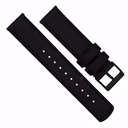 Image of BARTON Quick Release Leather Black Buckle Watch Band Strap - Choose Color - 16mm, 18mm, 20mm, 22mm or 24mm - Black /Black 24mm